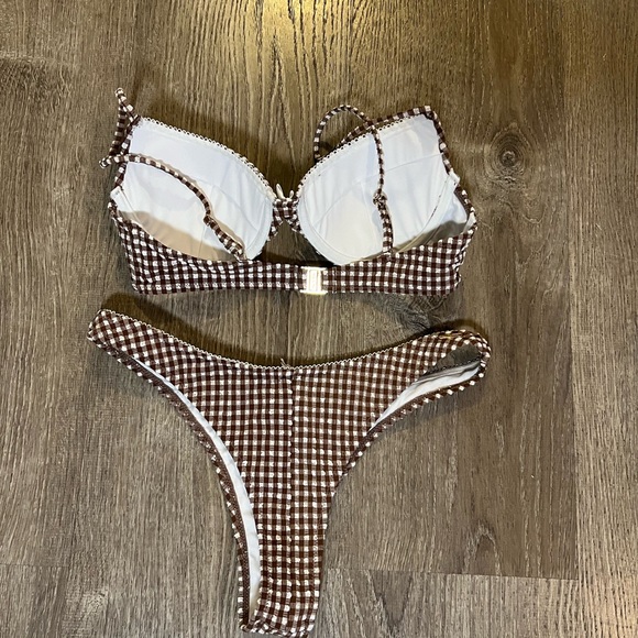 White Fox Beachside Bikini Set Choc Gingham - Picture 4 of 11
